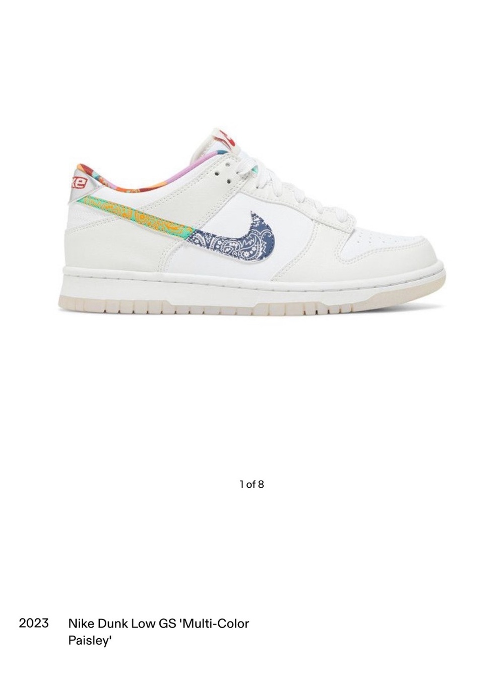 Nike Kids' Dunk Low GS Multi-Color Paisley Sneakers - White/Multi